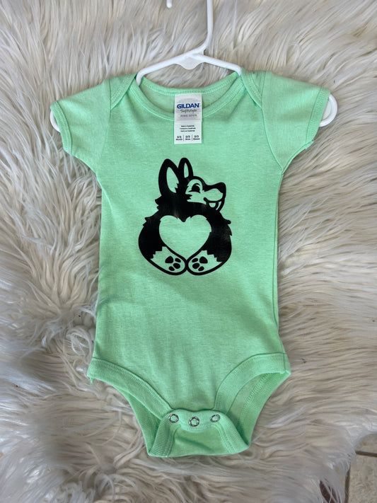 New baby onesie corgi butt mint green