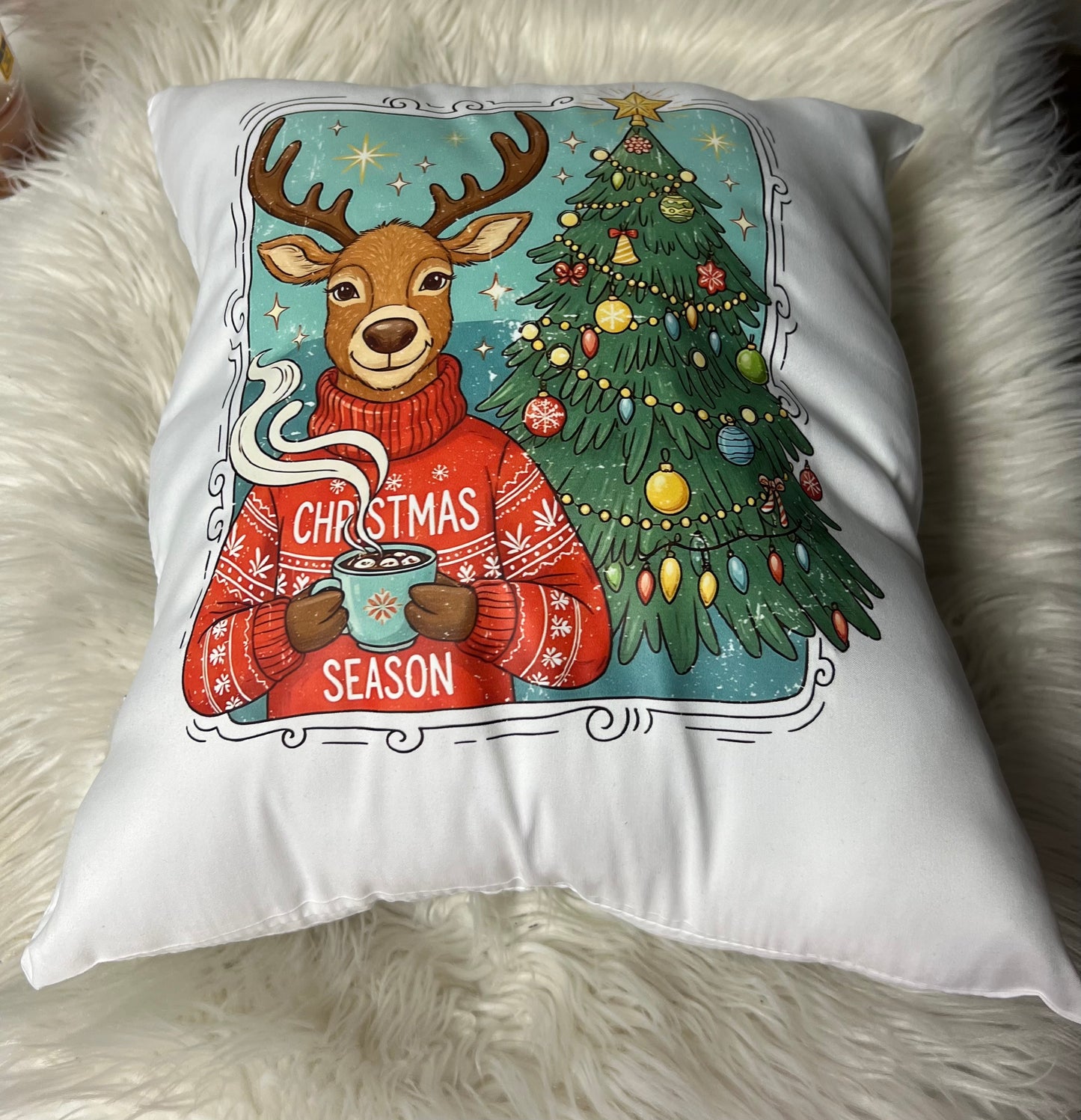 New pre-stuffed throw pillow 15.7 x 15.7 roughly Christmas reindeer￼￼