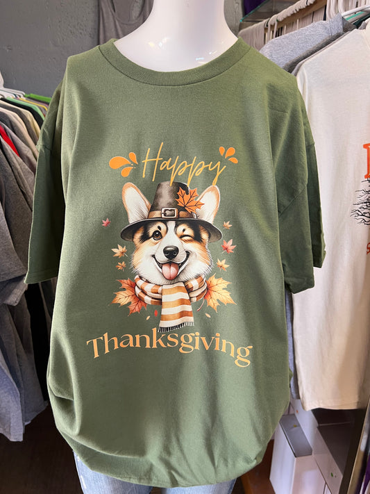 New  unisex T-shirt corgi thanksgiving
