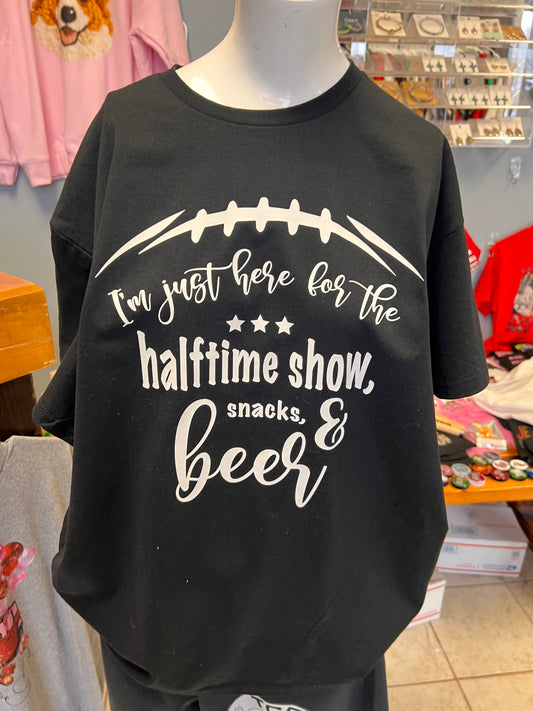 New unisex football i’m just here for the halftime show snacks and beer ￼