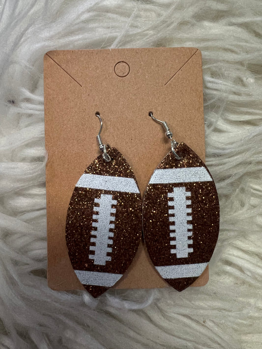 New glitter, faux, leather football earrings