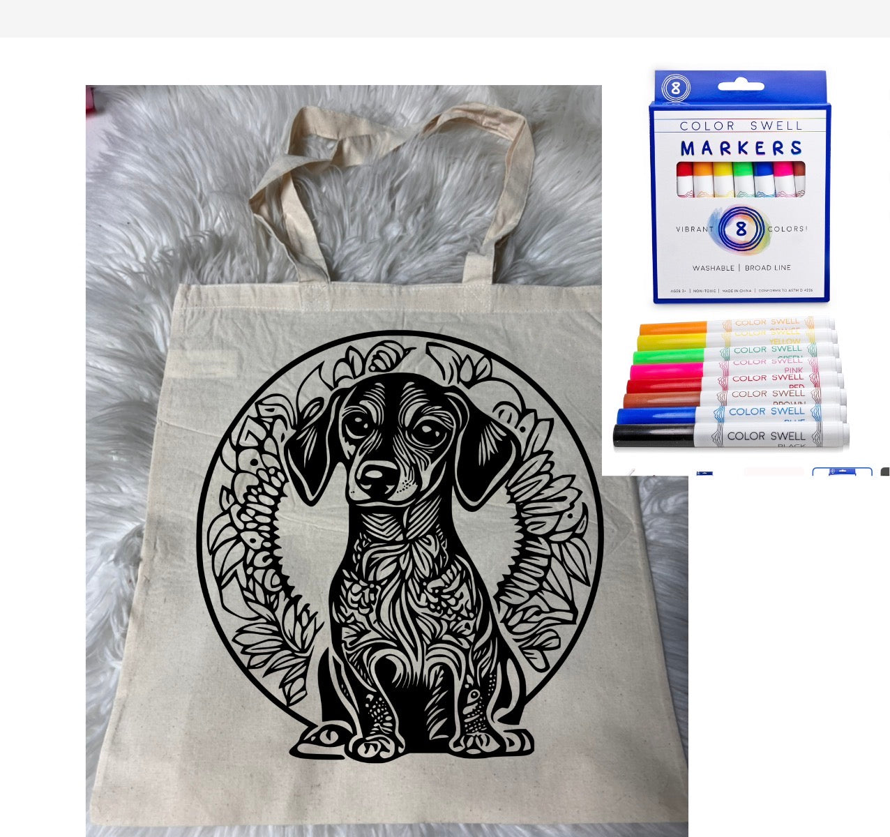 Canvas bag for drawing comes with a pack of markers dog