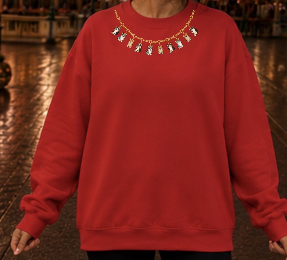 unisex corgi top charm necklace red