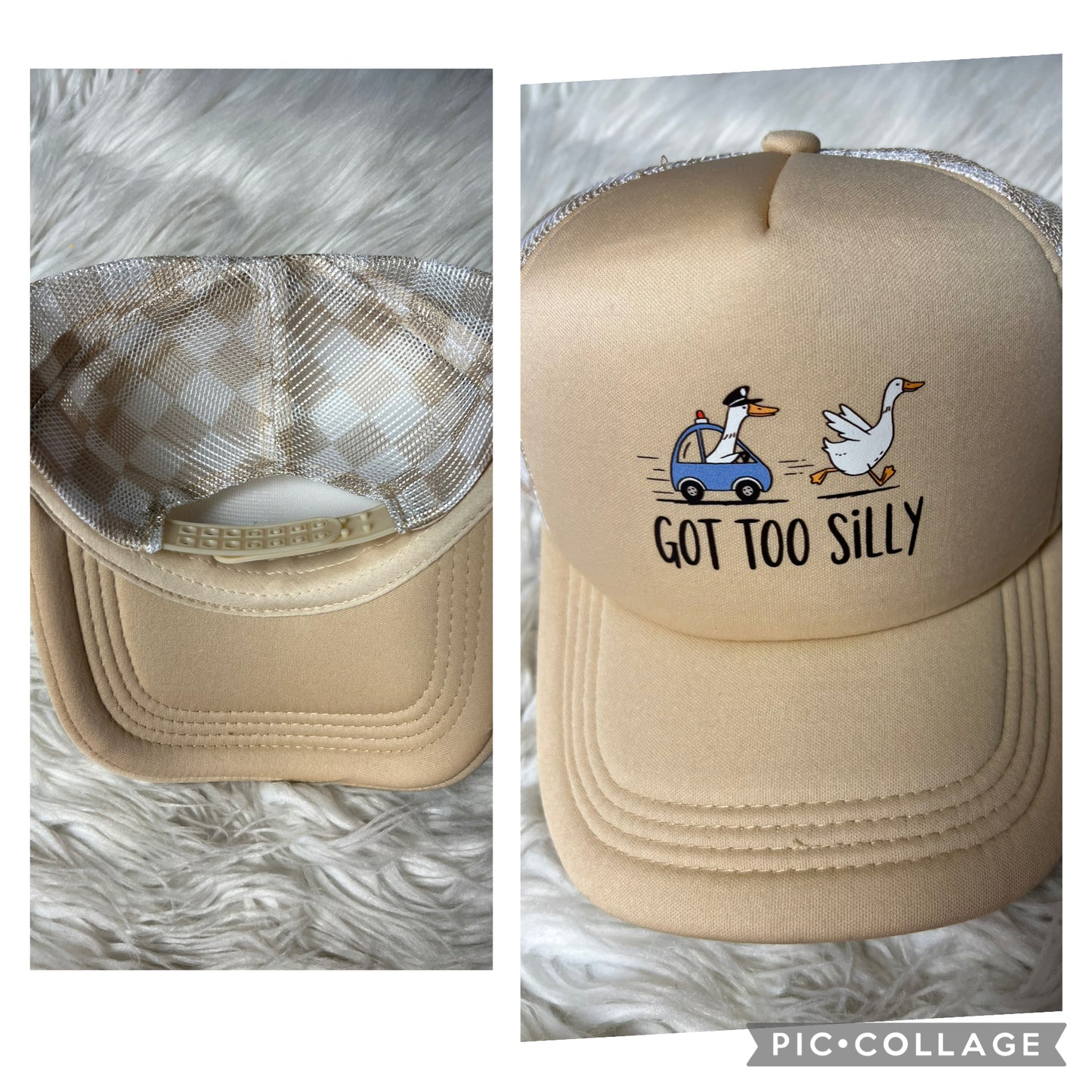 New checkered hat got too silly goose