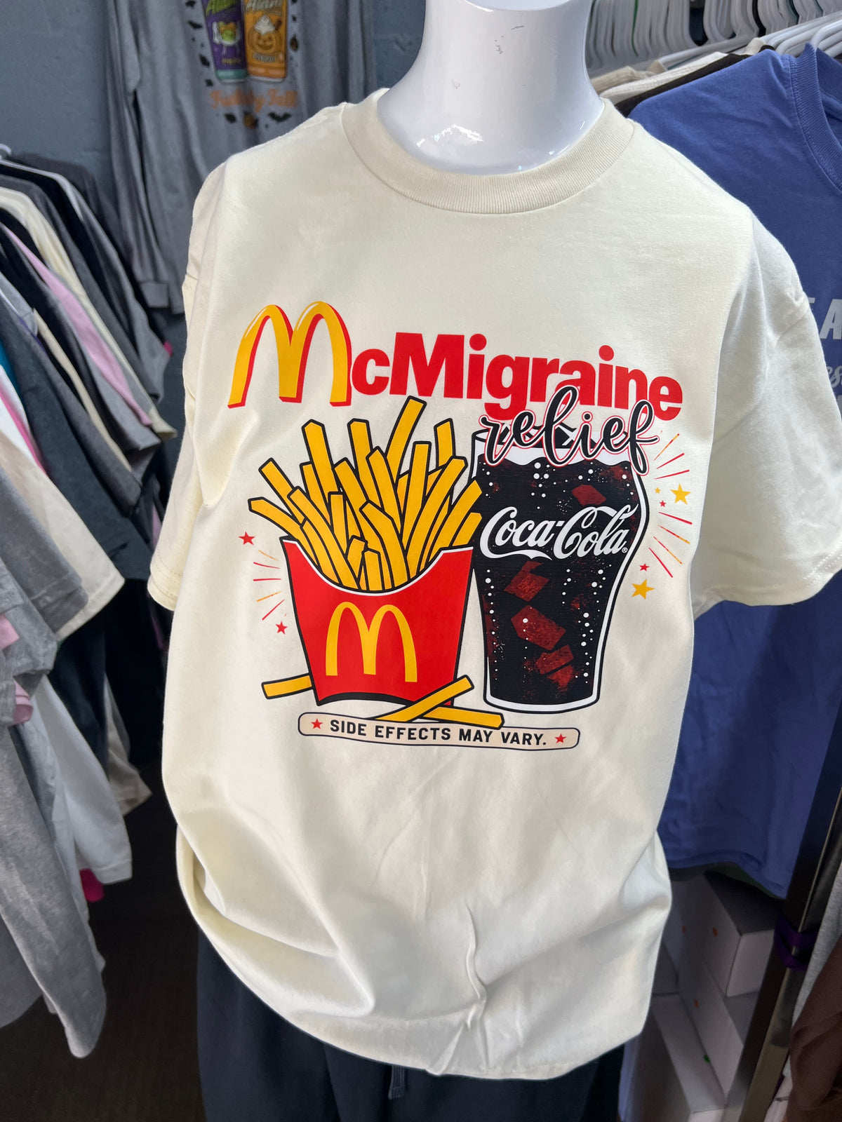 cream New unisex top migraine, french fries and soda ￼