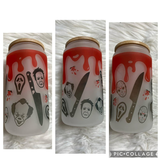 new 16 ounce glass cup with straw scary