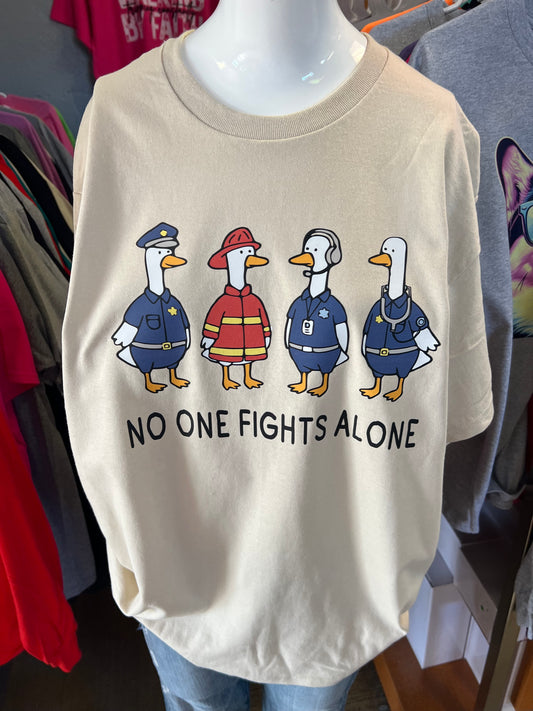 New  unisex T-shirt no one fights alone firefighter police dispatcher, emt