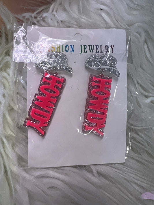 Hot pink glitter, cowboy howdy, stud earrings