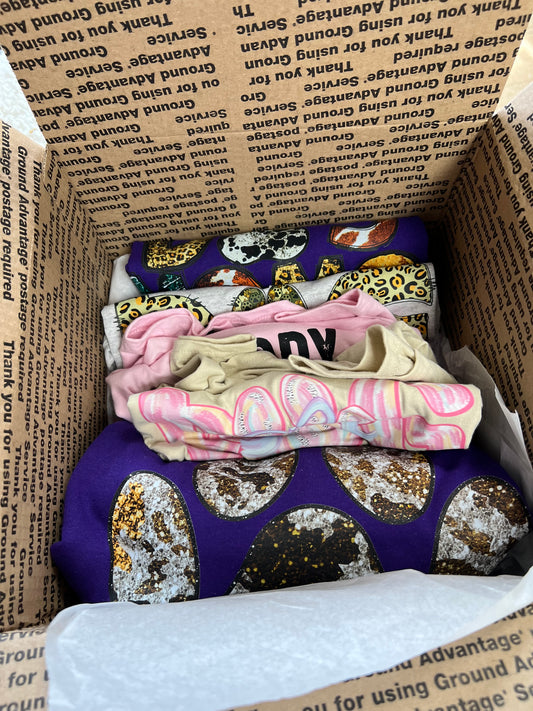 Mystery five T-shirts bundle example of dog mom