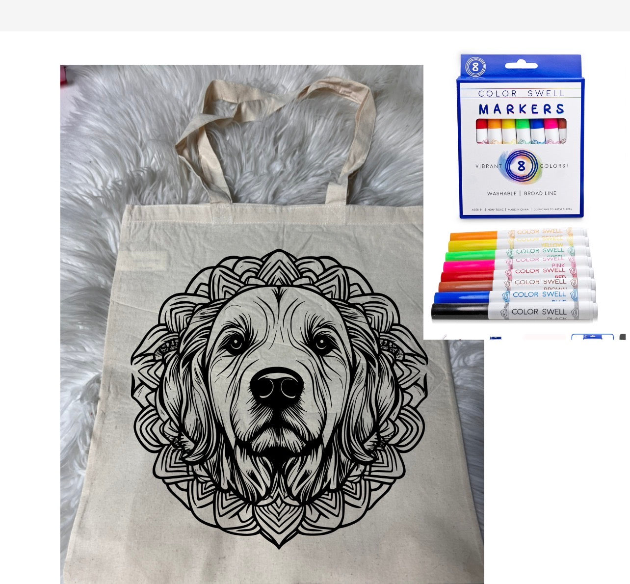 Canvas bag for drawing comes with a pack of markers dog