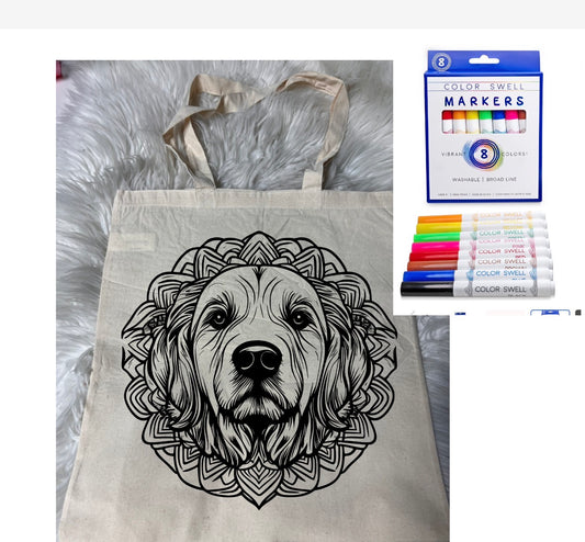 Canvas bag for drawing comes with a pack of markers dog