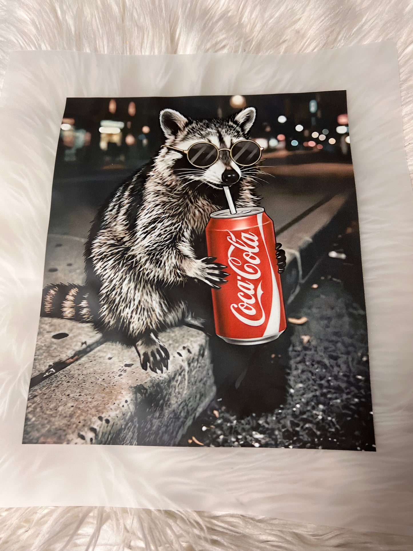 New funny DTF raccoon soda