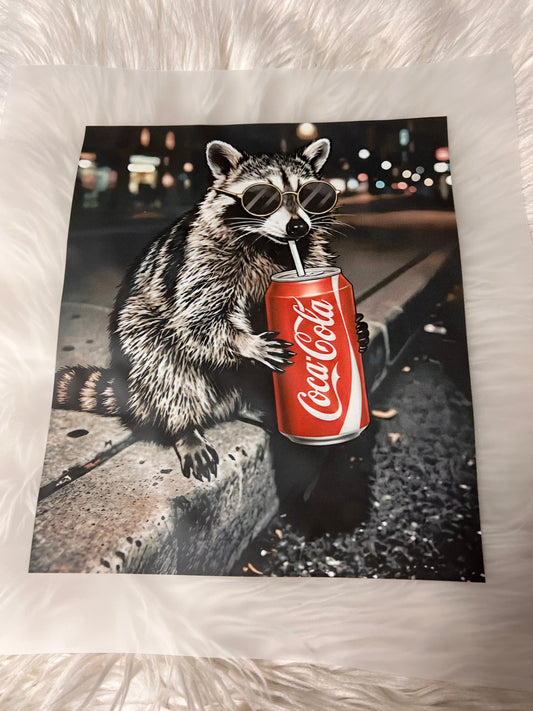New funny DTF raccoon soda