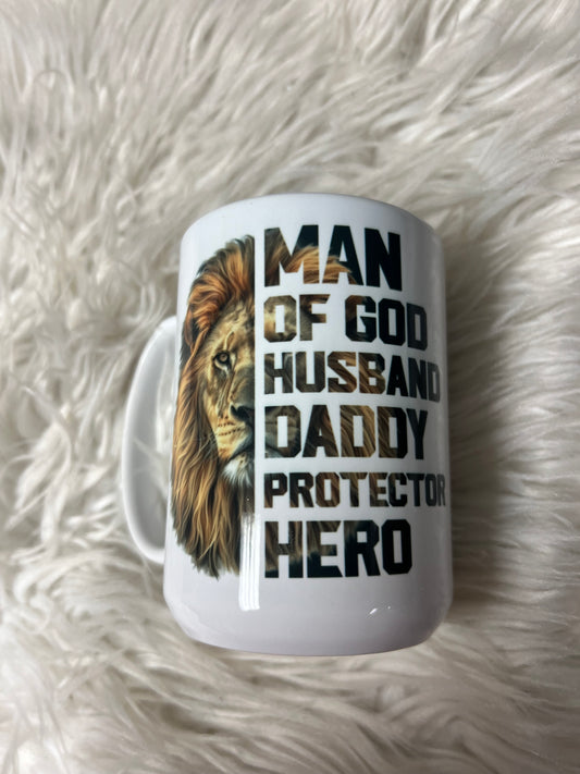 New 15 ounce mug man of God, husband, daddy protector, hero