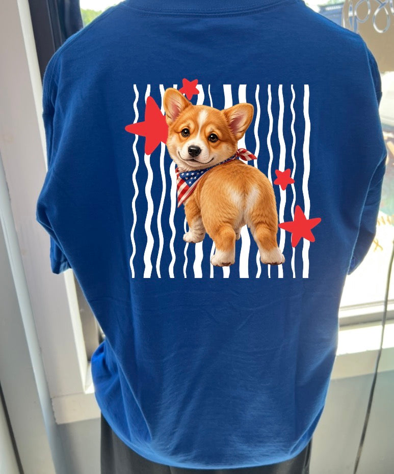 New unisex royal blue usa corgi front and back sable