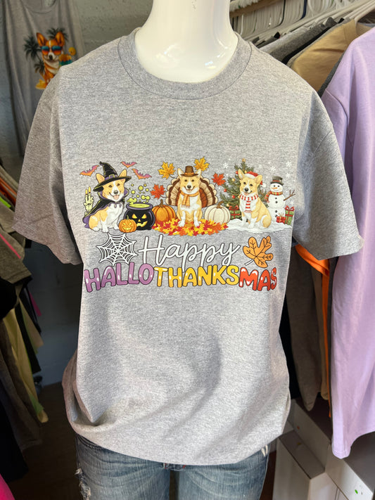 Corgi New  unisex T-shirt Halloween Thanksgiving, Christmas, all in one design