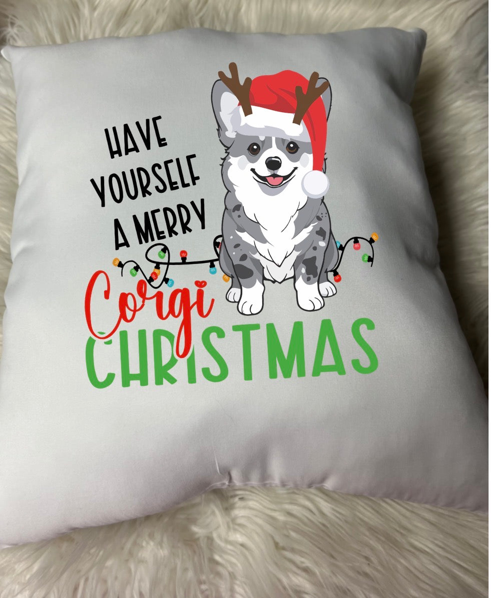 New pre-stuffed throw pillow 15.7 x 15.7 roughly Christmas corgi