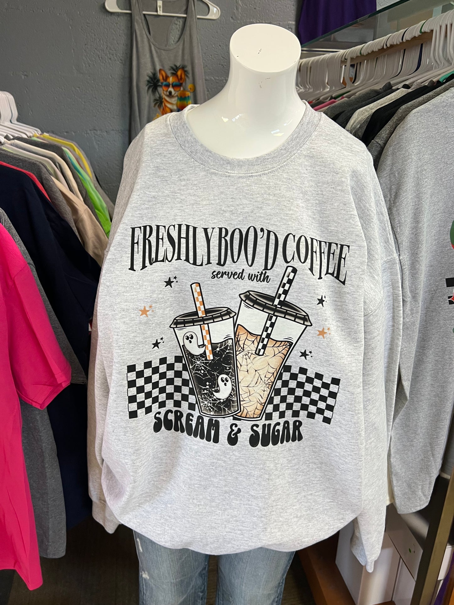New unisex crewneck sweatshirt spooky sugar, coffee