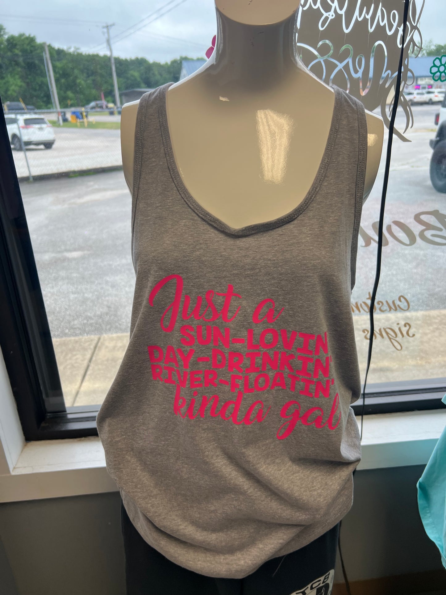 New ladies next level, Razorback tank top summer ￼ just a sun, loving day drinking reverse flooding kind of girl ￼
