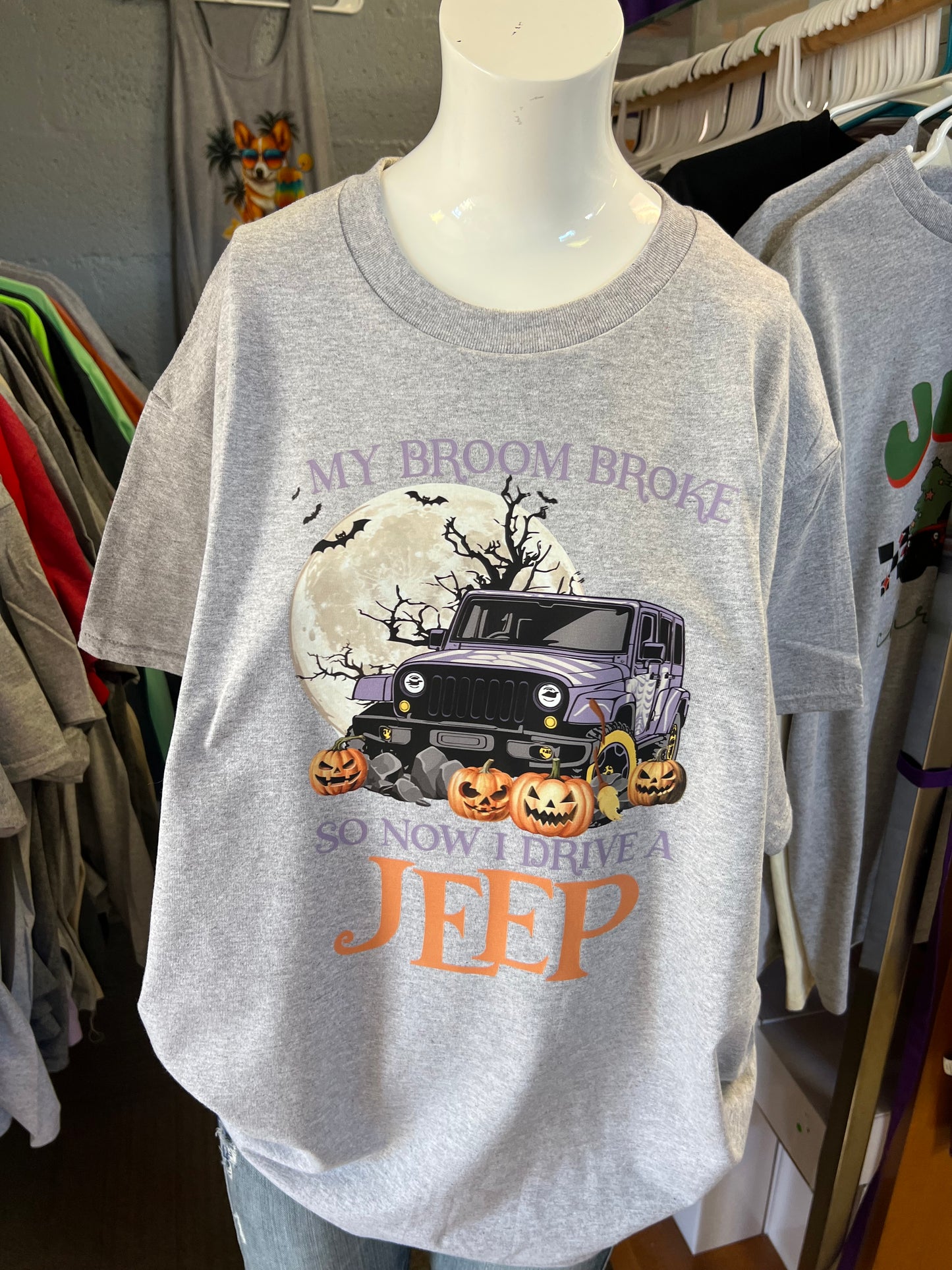 New  unisex T-shirt Halloween my broom broke so now I drive a 4 x 4