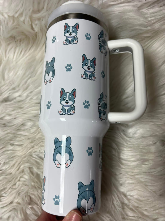 New 40 ounce stainless steel Tumblr with handle corgi merle with plastic draw