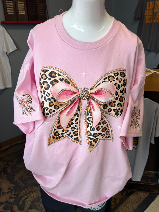 New unisex light pink bow shirt