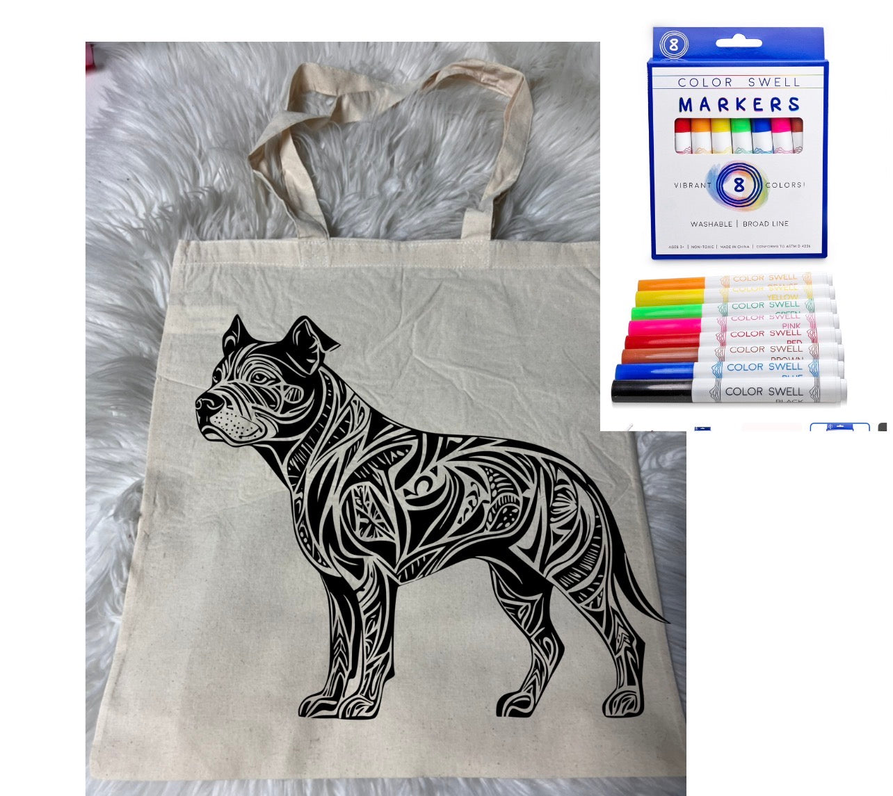 Canvas bag for drawing comes with a pack of markers dog