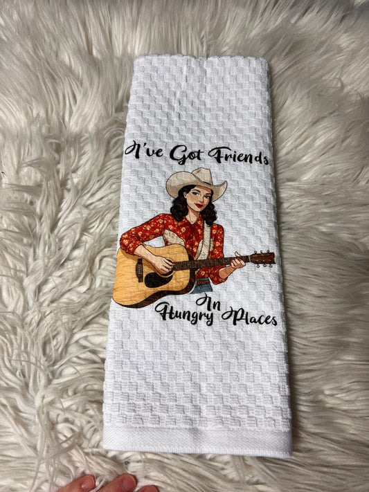 Decorative hand towel I got friends in hungry places. ￼