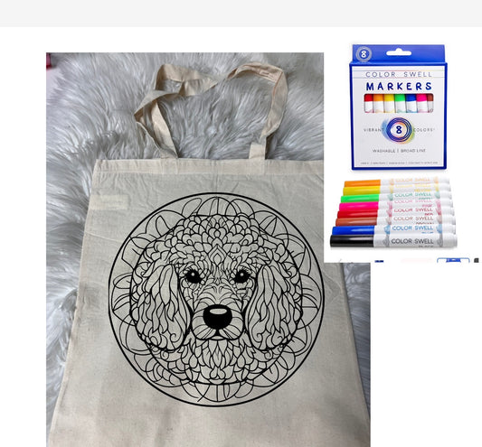 Canvas bag for drawing comes with a pack of markers dog