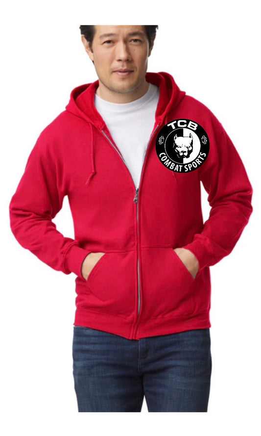 Red TCB unisex Gilden adult zip up hoodie